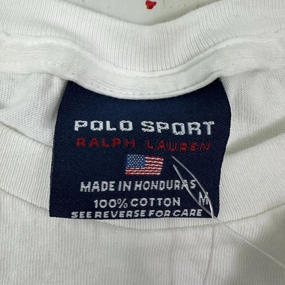 NEW VTG Polo‎ Sport Ralph Lauren Spell Out T Shirt Men Medium White Logo 90s Y2K